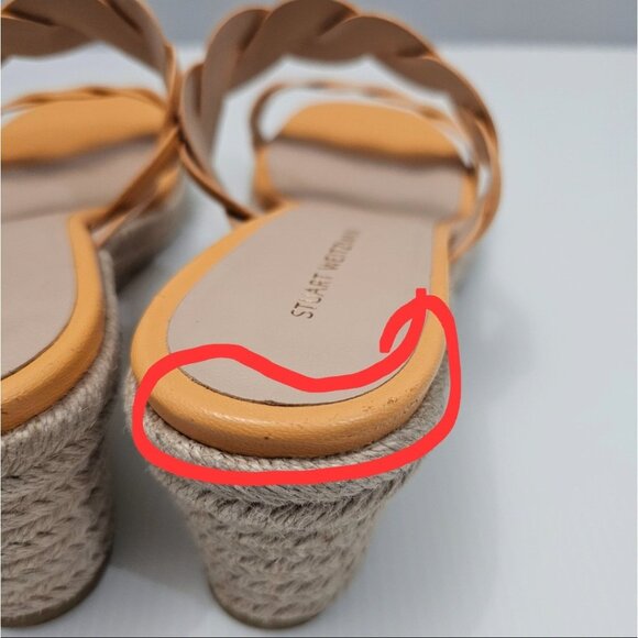 Stuart Weitzman Twist Espadrille Womens 8 Mango Leather Jute Wedge Sandal - Picture 12 of 16